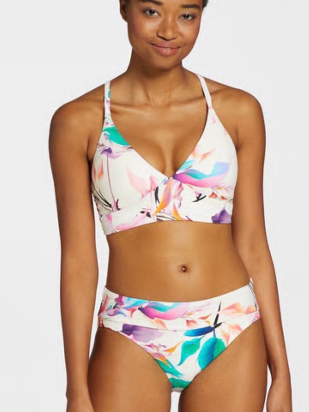 Calia Floral Multicolor V-Neck Bikini Top and Bottom Set